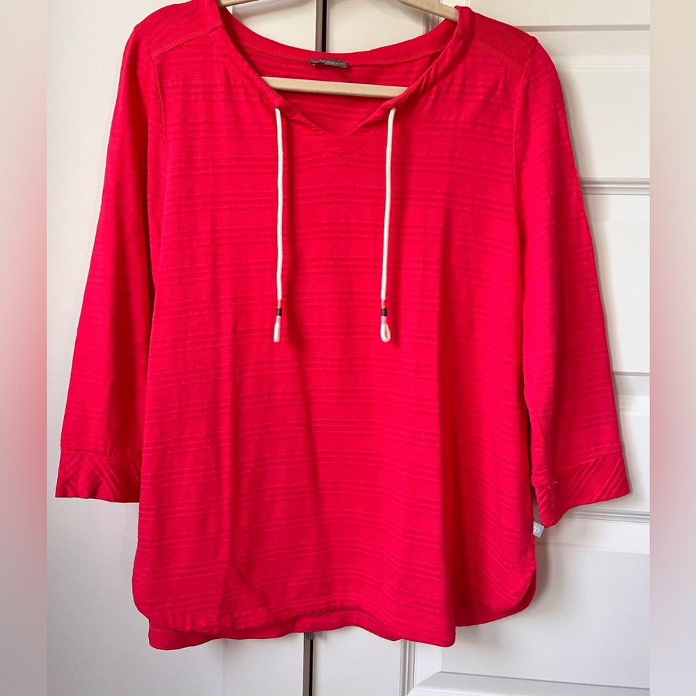 T by Talbots Bright Pink/Red Textured Hoodie Top Size LP
